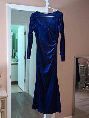 SHEIN Deep Blue Velvet Long Sleeve Wrap Dress